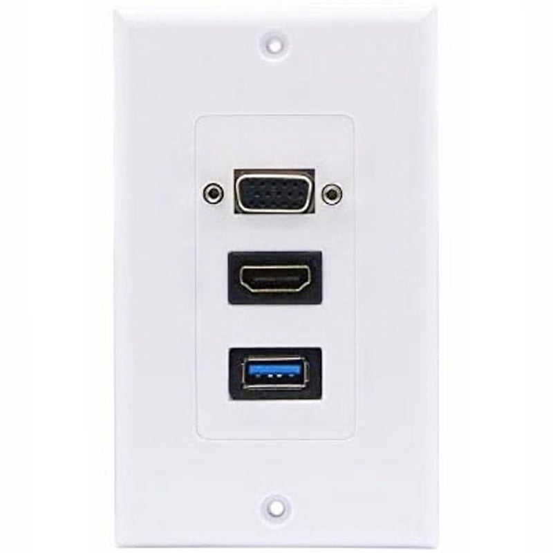 halokny لوحة حائط HDMI USB 3.0 VGA، Halokny 1 منفذ HDMI أنثوي + 1 منفذ USB3.0 أنثوي + 1 VGA مكون مركب صوت فيديو لوحة وجه حائط (1 HDMI + 1 VGA + 1 USB 3.0) - Image 1